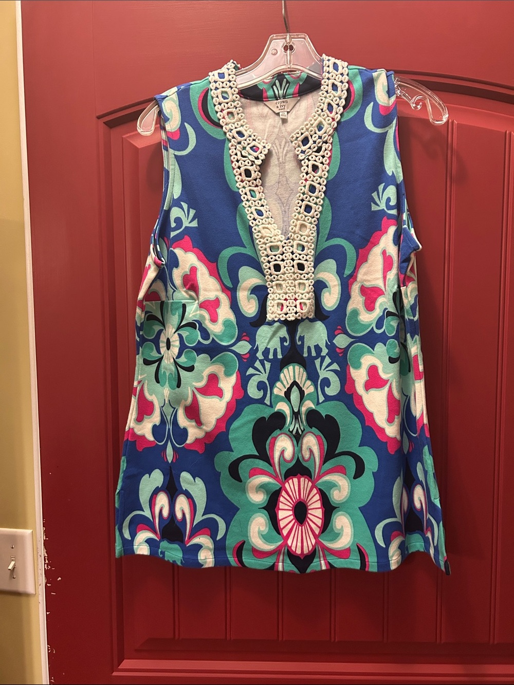 Crown & Ivy Blue Multi Beaded V-Neck Sleeveless Shirt